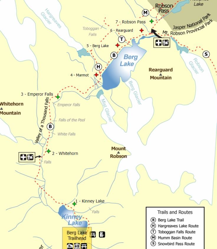 Berg Lake Trail map courtesy of www.discovercamping.ca